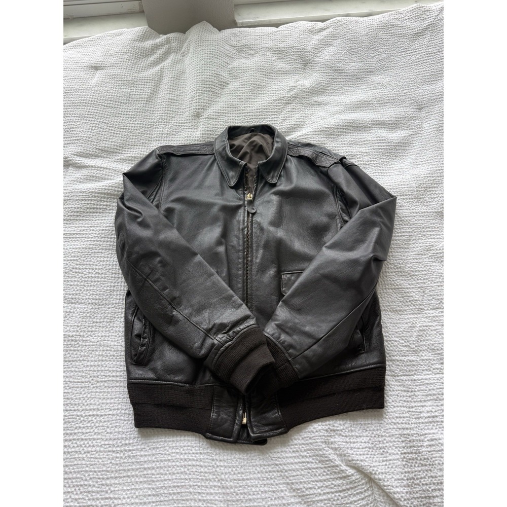 Vintage Goatskin Leather A2 Flight Bomber Style Jacket Black USA LG Nylon Lined